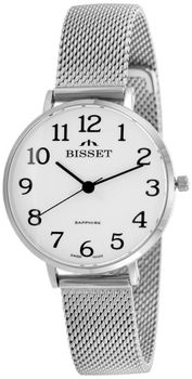 Bisset BIS116 BSBF32 – elegancki szwajcarski zegarek klasyczny z białą tarczą, szafirowym szkłem i srebrną bransoletą. Idealny do codziennego noszenia.1.jpg
